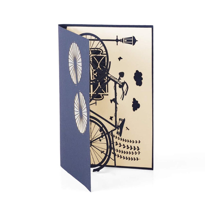 ENJOYPRO 3D Bicycle Pop Up Birthday Card, Father's Day Card, Laser Cut, Eco-Friendly, Blank Writing Space - Image 3